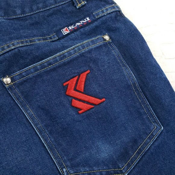 Vintage 90s Karl Kani Blue Jeans Embroidered Mens Size 34 Measure 33x30 Hip Hop - Picture 7 of 9